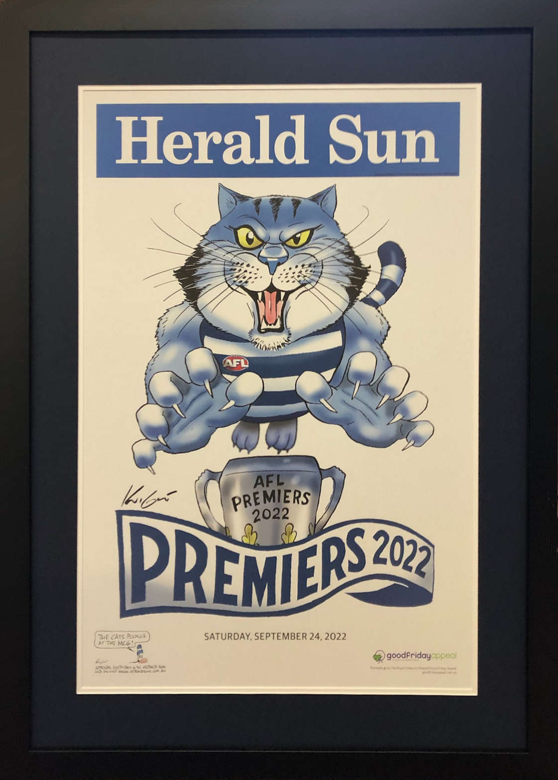 Custom Framed Geelong Cats 2022 Premiership 'HERALD-SUN' Poster with Mat Geelong 2022 Premiership H-SUN Poster with Mat