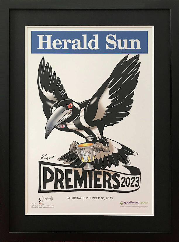 Custom Framed Collingwood Magpies 2023 Premiership 'HERALD-SUN' Poster with Mat Collingwood 2023 Premiership H-SUN Poster with Mat