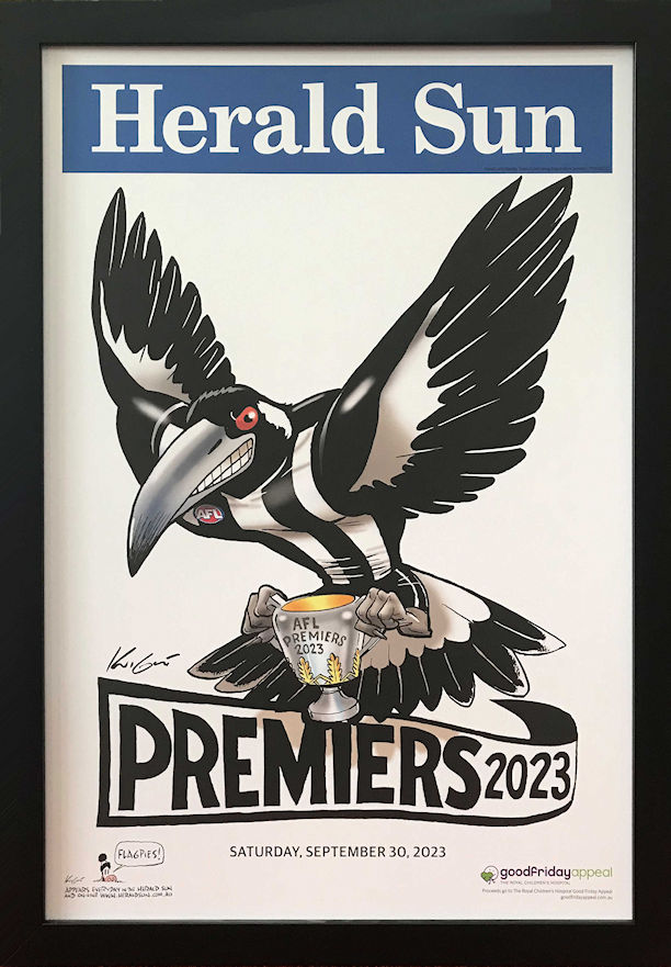 Custom Framed Collingwood Magpies 2023 Premiership 'HERALD-SUN' Poster Collingwood 2023 Premiership H-SUN Poster no Mat