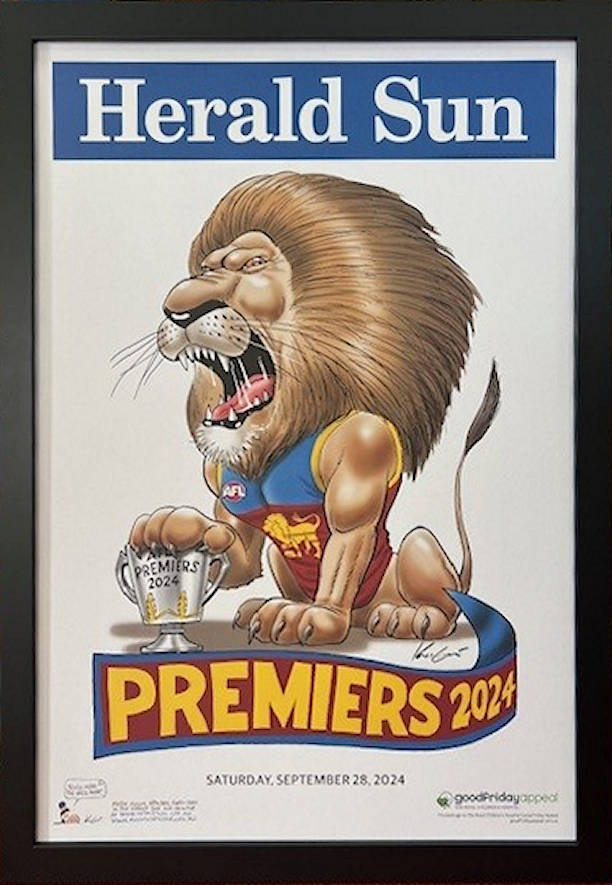 Custom Framed Brisbane Lions 2024 Premiership 'HERALD-SUN' Poster Brisbane Lions 2024 Premiership H-SUN Poster no Mat Border