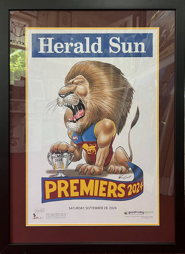 Custom Framed Brisbane Lions 2024 Premiership 'HERALD-SUN' Poster with Mat Border Brisbane Lions 2024 Premiership H-SUN Poster with Mat