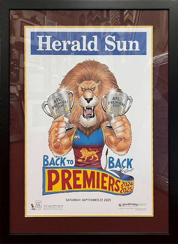 Brisbane Lions 2025 Premiership H-SUN Poster with Mat