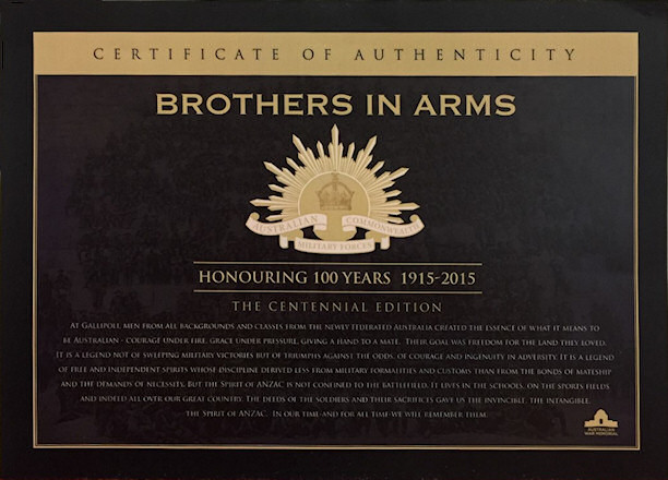 Anzac Brothers in Arms Centenial Edition COA